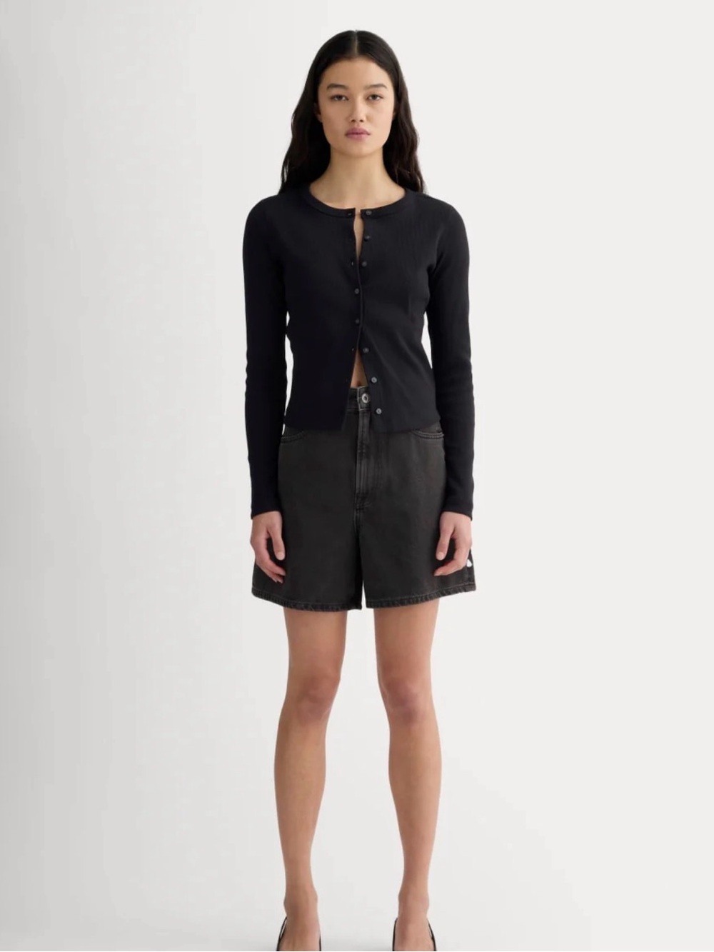 Everlane The A-Line Denim Shorts Washed Black High Rise Women’s